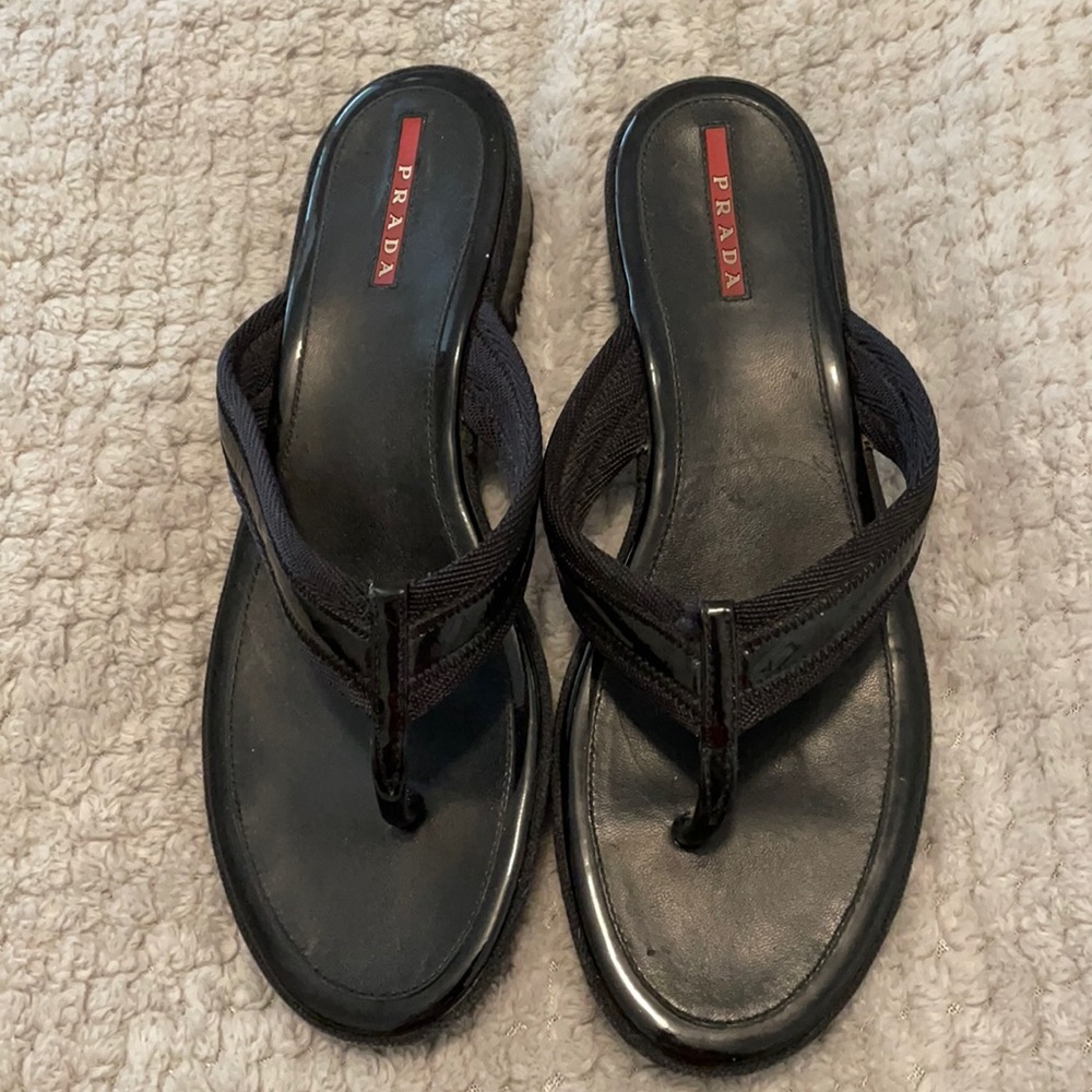 Prada Black patent thong sandal